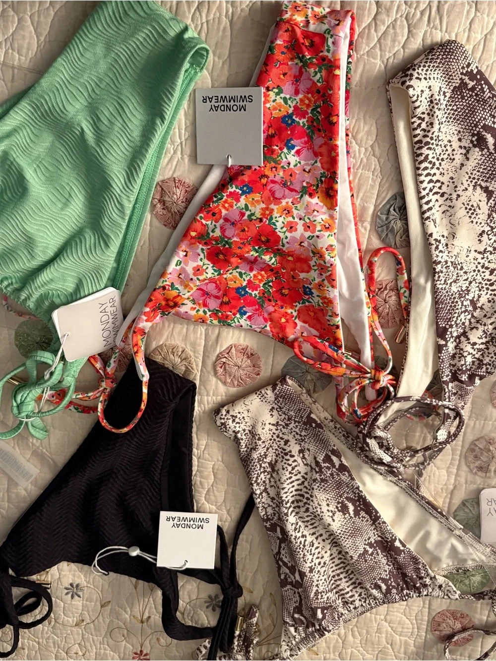 5 nwt Monday Swimwear Floral Bikini Bottoms - Coral, Pink, Green, black  Print